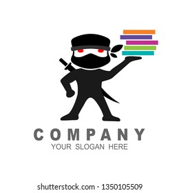 Logo fast delivery courier service with ninja, courier and pizza icon logo illustration