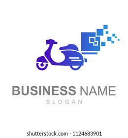 logo fast delivery service by motorcycle, scooter icon template, pixel logo