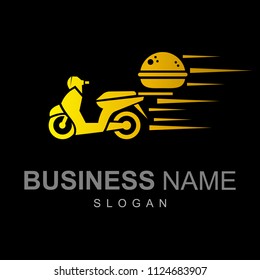 logo fast delivery service by motorcycle, scooter logo template, burger delivery icon