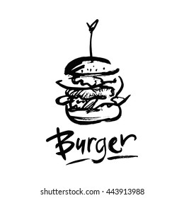 Logo for fast food. Drawing ink burger.