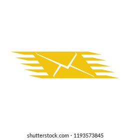 Logo fast mail. Mail or post office icon. SMS sign. Flying envelope. Vector illustration flat design. Isolated on white background.