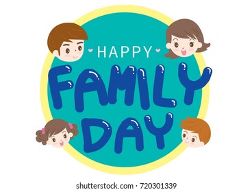 Logo Father Mother daughter and Son are Happy family day, Cartoon Vector