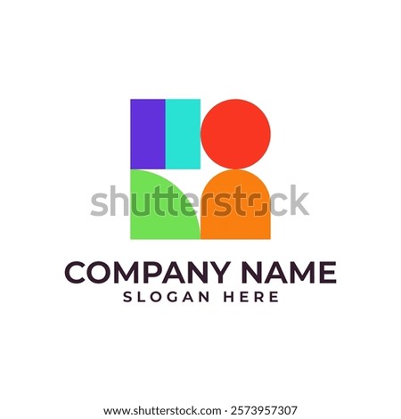 Logo feature human figure composed of colorful geometric shapes. It suggests community, connection, and diversity, while the clean lines and bold colors convey a sense of professionalism and energy