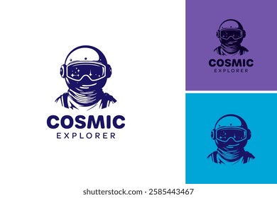 The logo features an astronaut with a starry visor, symbolizing adventure and discovery in space. Ideal for a space exploration or educational brand. EPS Layered File