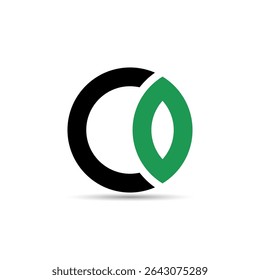 The logo features a black "C" shape on the left and a green leaf-like "O" on the right, symbolizing balance, sustainability, and harmony between technology and nature in a clean, modern style.