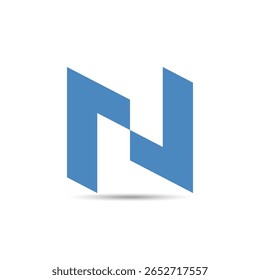 O logotipo apresenta uma letra angular N em azul, em negrito, formada por duas formas espelhadas com bordas nítidas, simbolizando força, modernidade e inovação em um estilo limpo e geométrico.