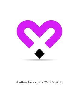 O logotipo apresenta uma forma de coração magenta arrojada formada por ângulos agudos, com um diamante preto abaixo dele, simbolizando amor, elegância, singularidade e força em um design moderno e impressionante.