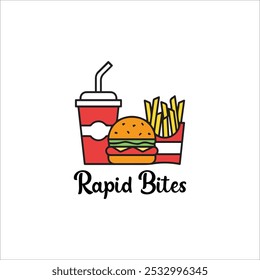 The logo features “Rapid Bites” with a burger, drink, and fries, symbolizing speed and deliciousness, perfect for a vibrant, modern fast-food brand.