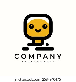 The logo features a cartoon-style character with a rounded square head and a small body. The overall design is clean, modern, and friendly, making it appealing and memorable for branding purposes.