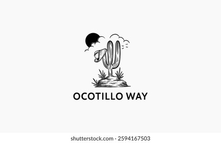 The logo features a desert landscape with a cactus, a cowboy hat, and a sun for a company.