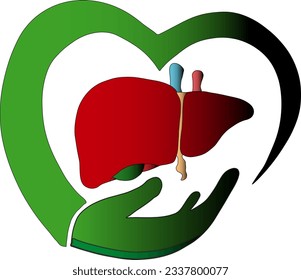 The logo features an embracing hand forming the love symbol that surrounds and safeguards the liver within.