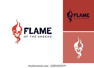 The logo features a fierce skull entwined with flames, representing the theme of the undead and supernatural. Perfect for a horror-themed brand or entertainment business. EPS Layered File