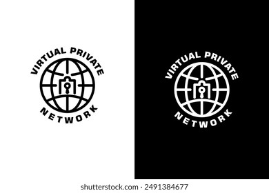 El logotipo incluye un globo terráqueo y un candado. Perfecto para servicios o productos VPN, que transmiten protección y privacidad para actividades en línea. Icono de Vector de conexión VPN.