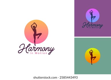 The logo features a graceful dancer in motion against a vibrant gradient background, symbolizing harmony and fluidity. Ideal for a dance studio or wellness brand EPS Layered File