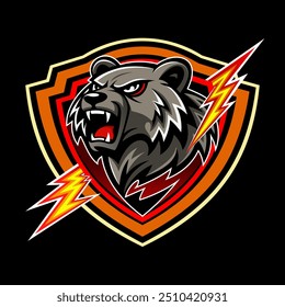 The logo features a grizzly bear roaring majestically within a protective shield, surrounded by two lightning bolts.