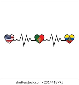 The logo features a heart shape incorporating the flags of America, Ecuador, and Portugal. Symbolizing unity and cultural diversity, it represents the connection and shared values between these love
