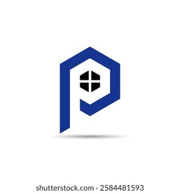 The logo features the letter 'P' integrated with house and window elements. This design is ideal for businesses in Real Estate, Mortgages, Property, Construction, Residential or Architecture.