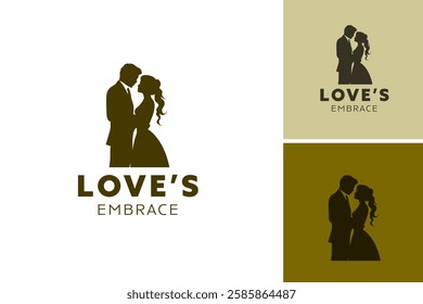 The logo features a loving couple embracing, symbolizing romance and commitment. Ideal for wedding services, relationship counseling, or romantic getaways. EPS Layered File