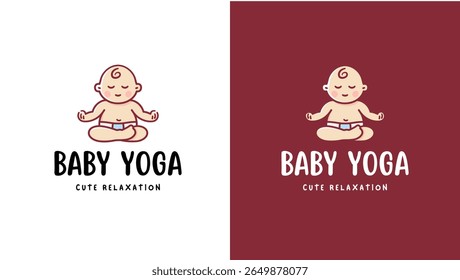 The logo features a peaceful, smiling baby in a simple seated yoga pose (such as Sukhasana), with soft, rounded lines to create a sense of calm and safety. 