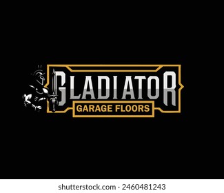 The logo features a powerful, heavily-armored gladiator figure standing in a bold, dominant stance. The gladiator's muscular body and stern expression convey a sense of strength