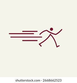 El logotipo presenta una línea roja que forma la silueta de una persona que corre, con un efecto de velocidad detrás de ella, creando una impresión dinámica, rápida y energética.
