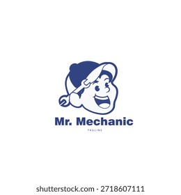 El “Sr. El logotipo “mecánico” presenta la silueta de la cabeza de un hombre desde el lado que lleva un sombrero, con una llave en la oreja. Este diseño transmite una impresión profesional y confiable, en línea con el carácter del Sr. Mechanic como especialista en el campo de la mecánica.