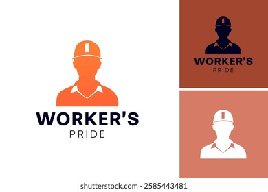 The logo features a silhouette of a worker in a hard hat, symbolizing dedication and pride in labor. Ideal for a construction or labor organization, professionalism, and teamwork. EPS Layered File