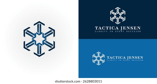 The logo features six arrows radiating from a central star, incorporating the initials TJ. This design symbolizes integrated data, global analytic, and the platform's ability to analyze worldwide data