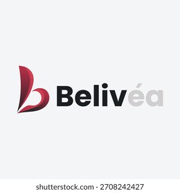 El logotipo de Belivéa presenta un diseño elegante y moderno con un símbolo estilizado de “b” roja y un texto en negrita con degradado de negro a gris, que refleja innovación, elegancia y una identidad de marca con visión de futuro.