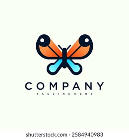 The logo features a stylish butterfly design. The butterfly wings are outlined in shades of orange and blue. The overall design is modern and visually appealing, making it suitable for a variety of bu