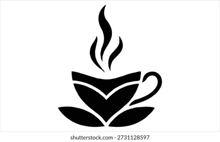The logo features a stylish and elegant cup with rising steam, symbolizing warmth, freshness, and comfort. The smooth, flowing lines give it a modern and minimalist look, while the black color represents sophistication and simplicity. The steam above the cup suggests hot beverages such as coffee or tea, and the leaf-like base adds a natural and calming touch. Overall, the logo conveys a cozy, premium, and inviting brand identity, ideal for a café, coffee shop, or beverage-related business.
