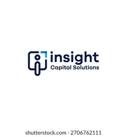 O logotipo apresenta uma figura estilizada dentro de um quadro quadrado, acompanhado pelo texto "Insight Capital Solutions", representando conhecimento financeiro e soluções estratégicas.
