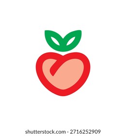 The logo features a stylized, heart-shaped fruit that resembles a peach or a strawberry.