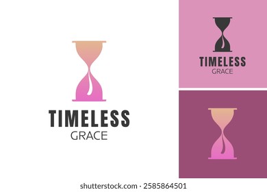 The logo features a stylized hourglass, symbolizing timeless beauty and grace. Ideal for a beauty, fashion, or lifestyle brand, it conveys elegance and enduring style. EPS Layered File