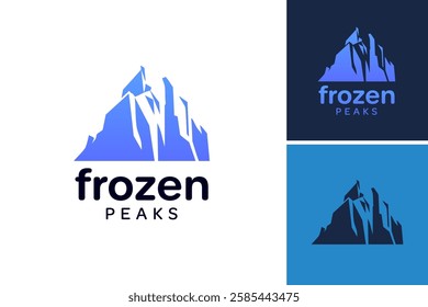 The logo features stylized icy mountain peaks, symbolizing adventure. Ideal for an outdoor or travel brand, it conveys a sense of thrill and nature. EPS Layered File