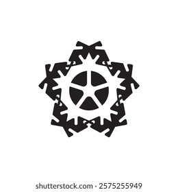 The logo features a stylized, symmetrical snowflake or gear design in black against a white background.  Its intricate details suggest precision and complexity.  Suitable industries include technology