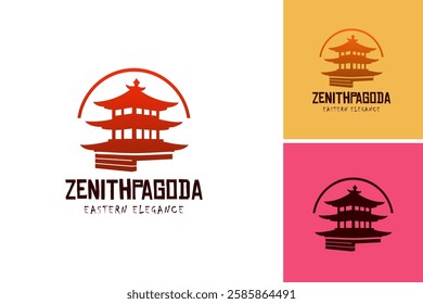 The logo features a traditional pagoda silhouette, symbolizing serenity and cultural heritage. Ideal for a travel, hospitality, or cultural organization. EPS Layered File