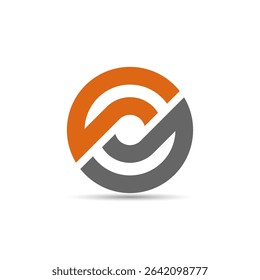 The logo features two interlocking arcs in orange and dark gray forming a circular shape, symbolizing synergy, balance, and forward movement in a modern and professional style.
