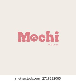 The “Mochi” logo features unique font. The letter “O” stands out because it contains melted mochi, emphasizing the sweet and soft product. This logo creates an appealing, memorable identity that is suitable for food or dessert brands.