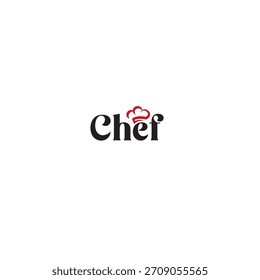 El logo presenta la palabra "chef". Por encima de la "e" está el contorno de un sombrero de chef rojo, dándole un toque culinario distintivo. El elemento sombrero enfatiza la identidad de la marca.