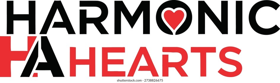 The logo features the words "HARMONIC HEARTS" in a stylized font. The word "HARMONIC" is in black, with a red heart shape replacing the "O". The word "HEARTS" is in red, with the first two letters "HA" in black.