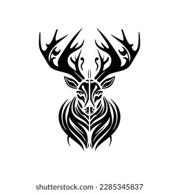 Logo vector con ilustración de ciervo en blanco y negro.