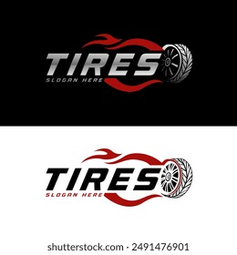 Logo featuring a burning tire leaving a trail of fire, conveying a sense of speed and power, ideal for businesses in the automotive industry