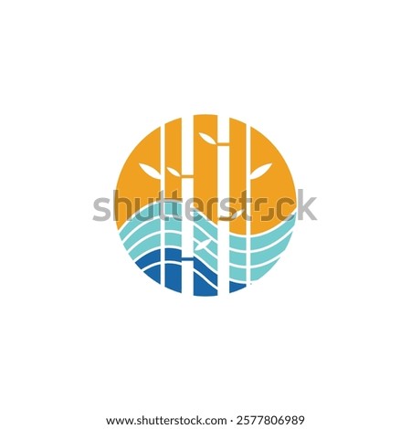 Logo featuring a circular pattern with bamboo stalks, calming ocean waves, and a radiant sun, conveying themes of peace, natural beauty, and tranquility.