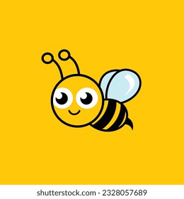 A logo featuring a cute and cartoony bee mascot buzzing and smiling happily.