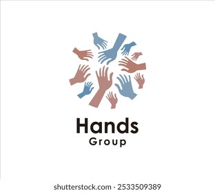 Logo con diversas manos que simbolizan la unidad y la colaboración.