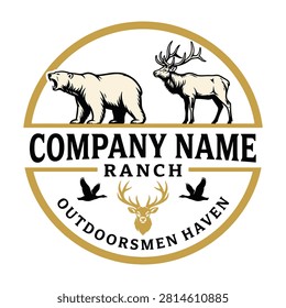 Logo featuring elk bear antlers birds for outdoorsmen haven company