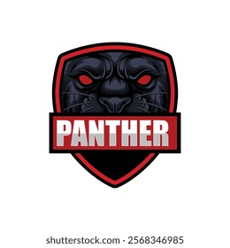 A logo featuring a fierce panther's face with red eyes, framed within a shield, and the word 'PANTHER' prominently displayed across the center