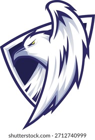 Um logotipo com uma águia branca de aparência feroz com asas pode ser usado como um logotipo para um time de futebol americano, um time de esportes ou um negócio.