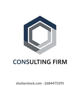 Um logotipo com uma forma de hexágono geométrico com segmentos sobrepostos, representando uma empresa de consultoria.